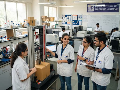 Students in IIP laboratory working with packaging testing equipment